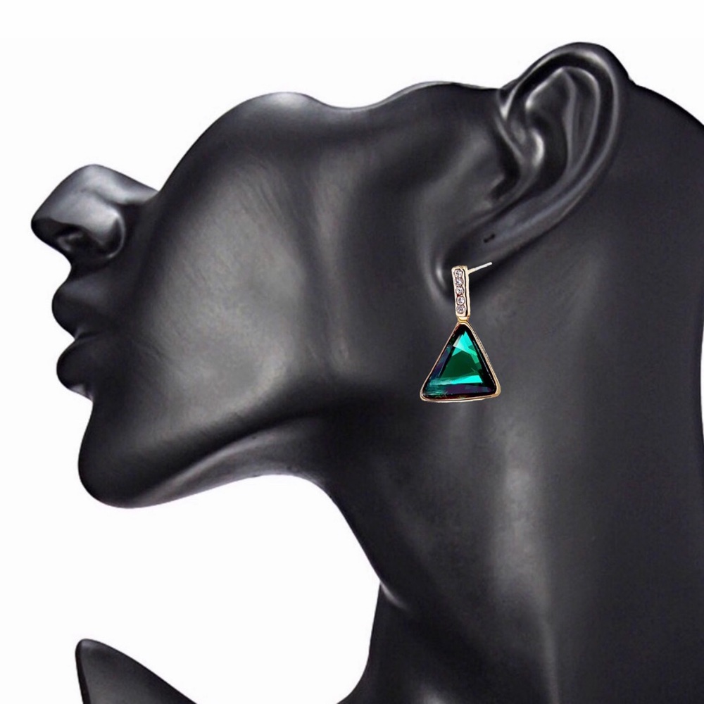 Gold & Emerald Green Crystal Earrings - Picture 5 of 7